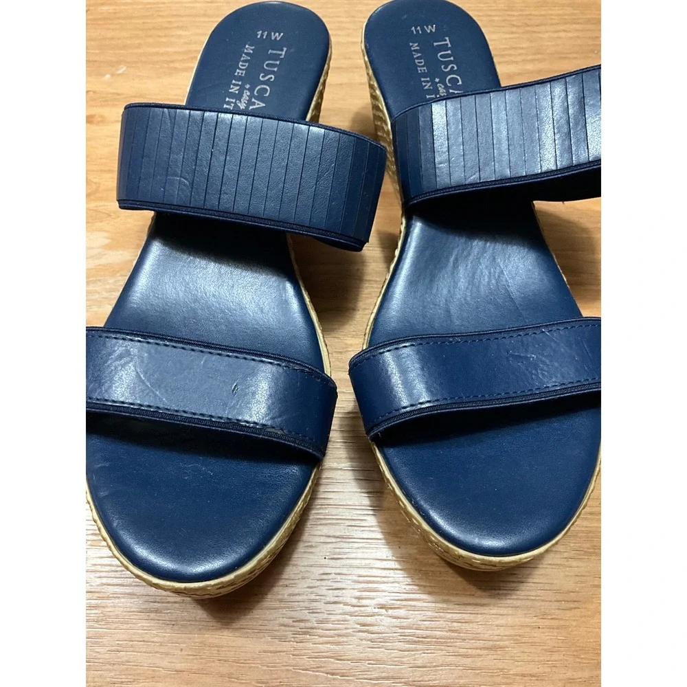 As is Tuscany by Easy Street Navy Blue Wedge Sandals Made in Italy Women 11W